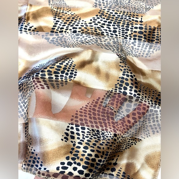 Vintage Black Brown Scarf Leopard Print 19" x 19" - Picture 4 of 4